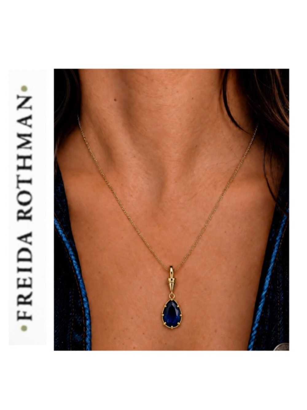 Freida Rothman Vault Sapphire Blue Prong-Set Faceted Tear-Drop Charm